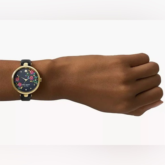 Kate Spade New York Holland Rose Bush Black Leather Strap Watch - Picture 3 of 11